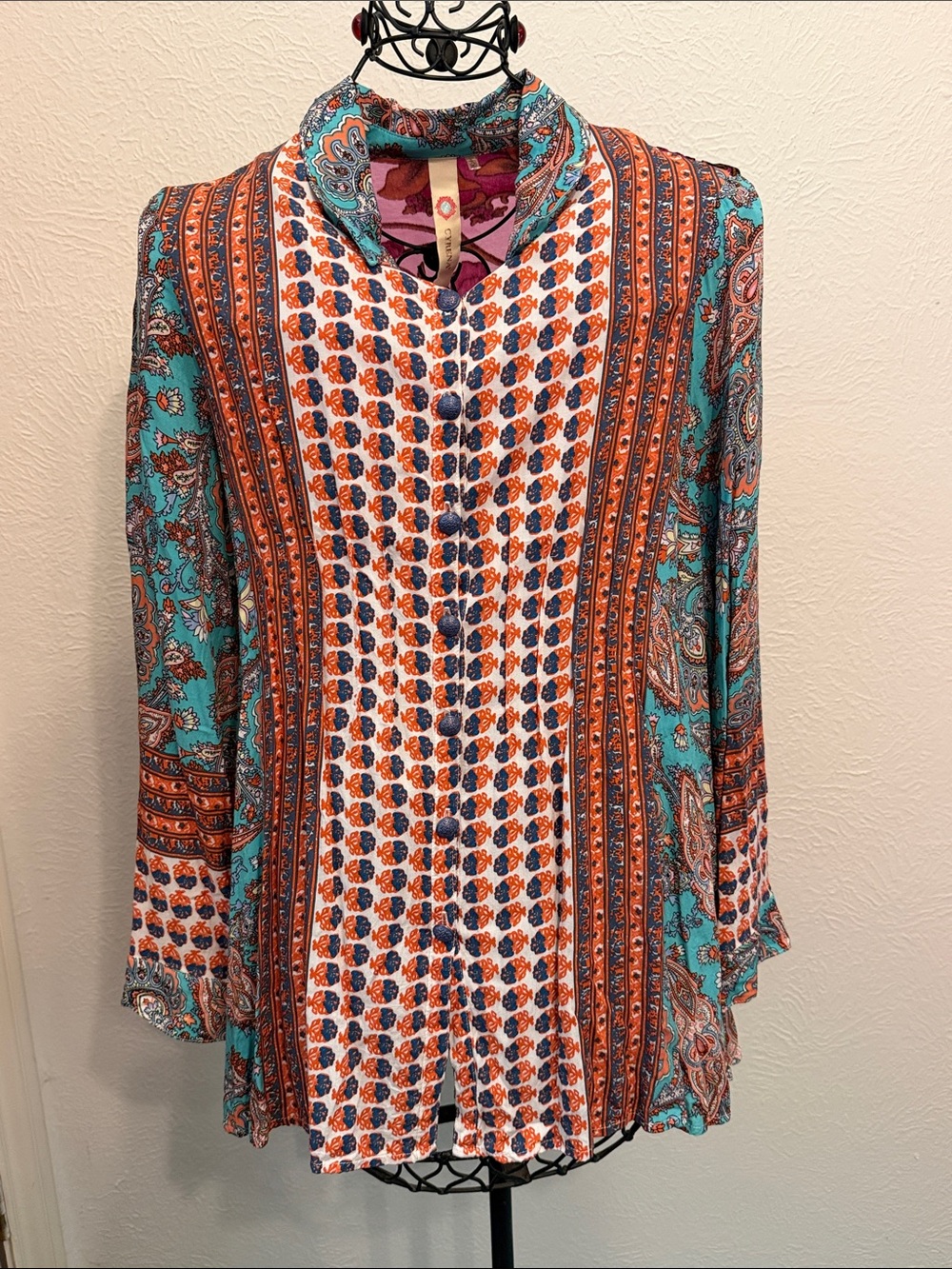 🎪🎪🎪BOGOHO🎪🎪🎪 Anthropology Cyrena Paisley Button-Front Hi-Low Tunic-M
